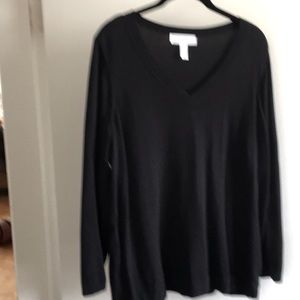 Black knit V-neck sweater 2X